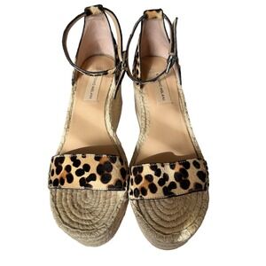 Antonio Melani Wedge Leopard Calf Hair 8.5 Brown Women Espadrille Platform